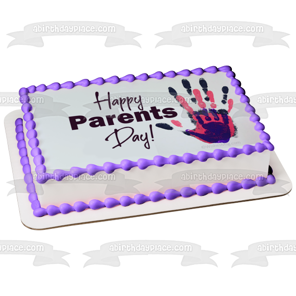 Happy Parents Day Children's Handprints Edible Cake Topper Image ABPID54138