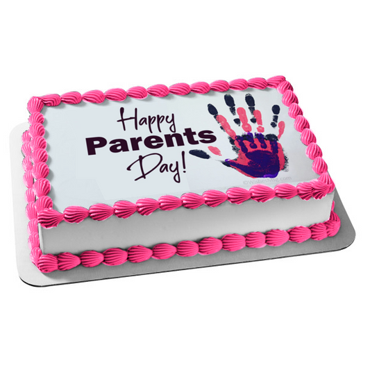 Happy Parents Day Children's Handprints Edible Cake Topper Image ABPID54138