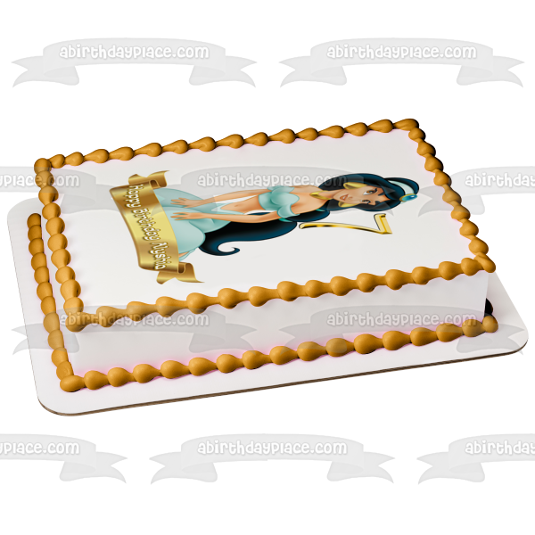 Disney Aladdin Princess Jasmine Customizable Happy Birthday Banner Edible Cake Topper Image ABPID53457