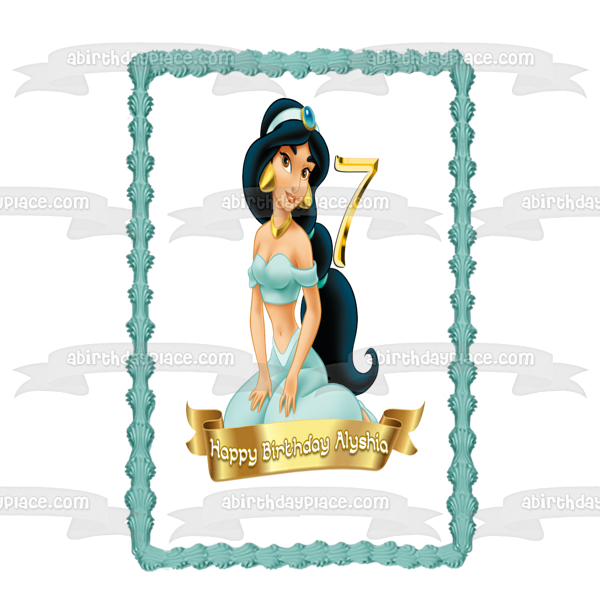 Disney Aladdin Princess Jasmine Customizable Happy Birthday Banner Edible Cake Topper Image ABPID53457