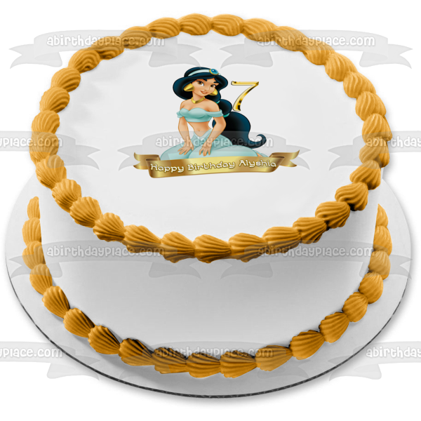 Disney Aladdin Princess Jasmine Customizable Happy Birthday Banner Edible Cake Topper Image ABPID53457