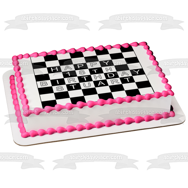 Juego de mesa de ajedrez o damas Feliz cumpleaños Imagen de adorno comestible personalizable para pastel ABPID53496 