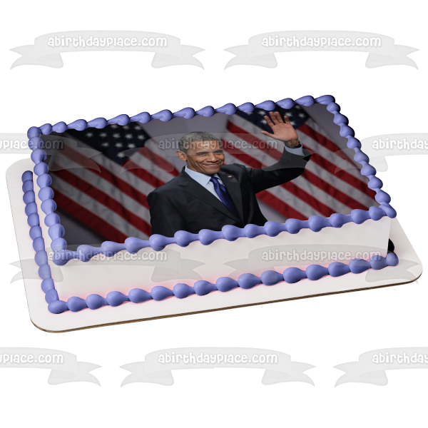 Barak Obama Day American Flags Edible Cake Topper Image ABPID54154