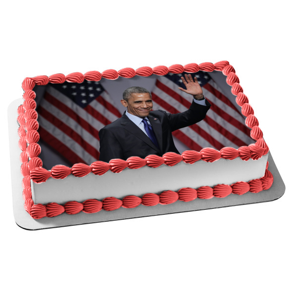 Barak Obama Day American Flags Edible Cake Topper Image ABPID54154