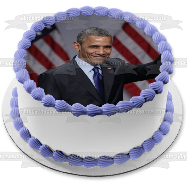 Barak Obama Day American Flags Edible Cake Topper Image ABPID54154