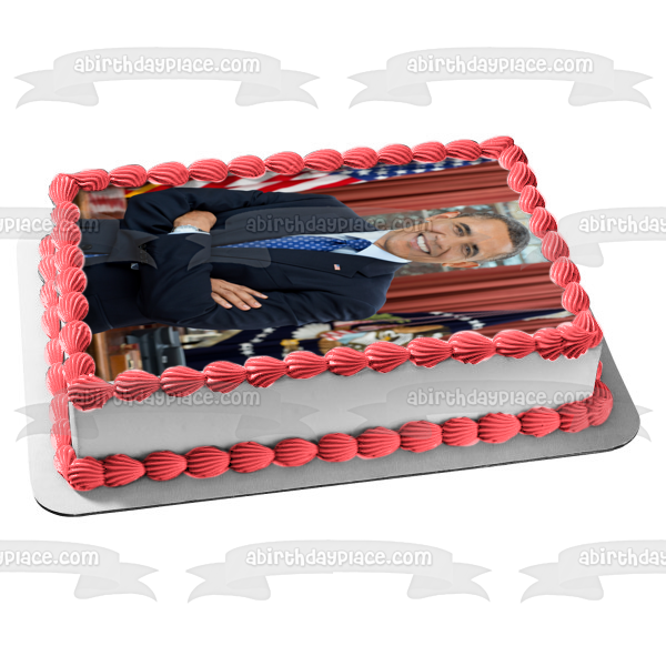 Barak Obama Day American Flag Edible Cake Topper Image ABPID54155