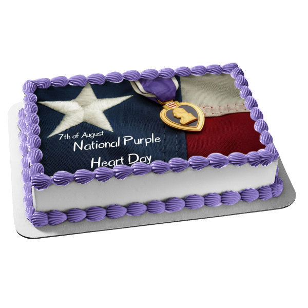 Purple Heart Day August 7th Purple Heart Medallion Edible Cake Topper