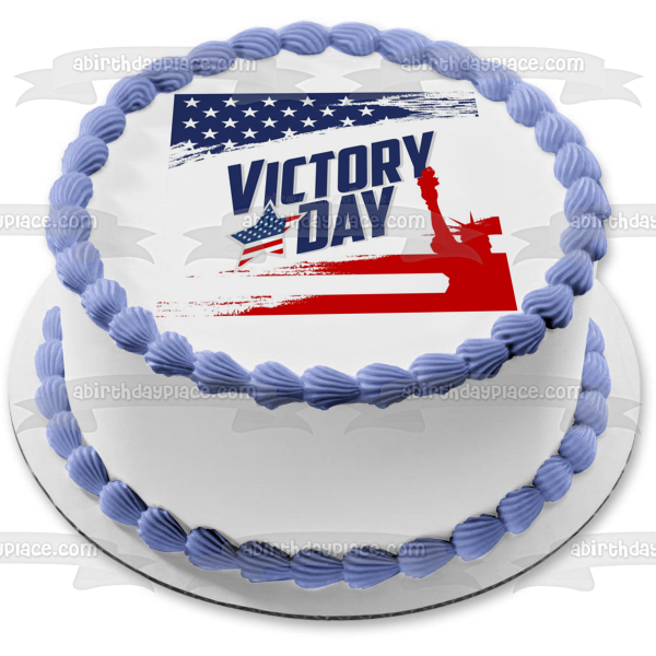 Victory Day Statue of Liberty American Flag Edible Cake Topper Image ABPID54160