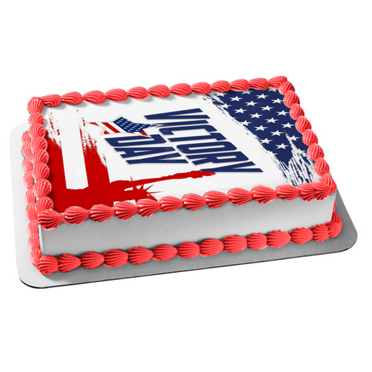 Victory Day Statue of Liberty American Flag Edible Cake Topper Image ABPID54160