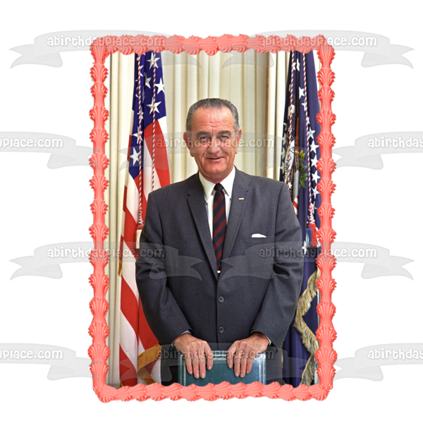 Lbj Lyndon B. Johnson Día Bandera Americana Decoración comestible para tarta Imagen ABPID54183 