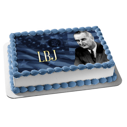 Lbj Lyndon B. Johnson Day American Flag Edible Cake Topper Image ABPID54185