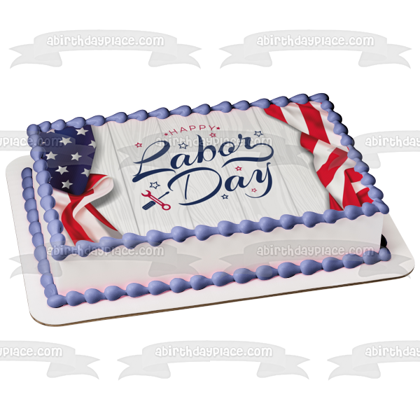 Happy Labor Day American Flag Edible Cake Topper Image ABPID54190