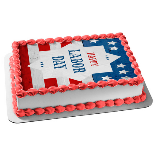 Happy Labor Day American Flag Edible Cake Topper Image ABPID54195