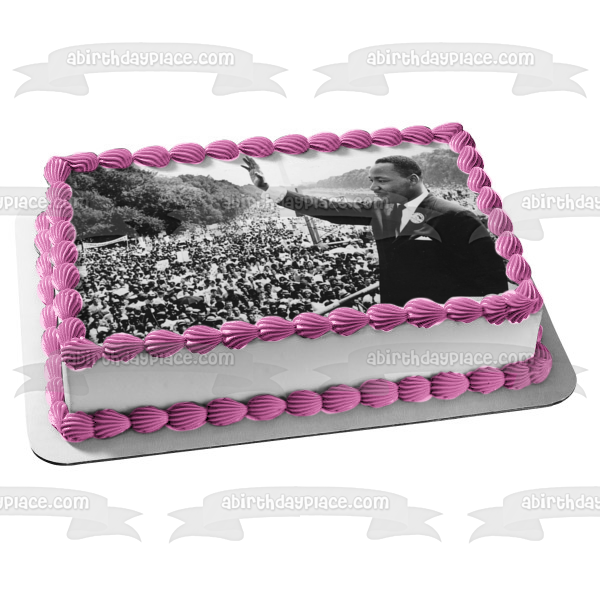 Día de Martin Luther King Jr. Martin Luther King Jr. saludando a la multitud Imagen comestible para decoración de tarta ABPID53564