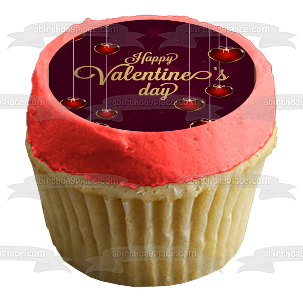 Feliz día de San Valentín Corazones rojos Adorno comestible para tarta Imagen ABPID53575 