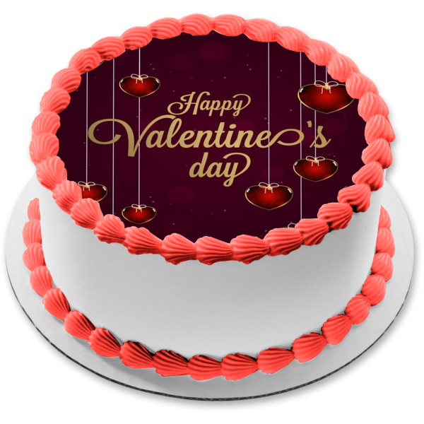 Feliz día de San Valentín Corazones rojos Adorno comestible para tarta Imagen ABPID53575 