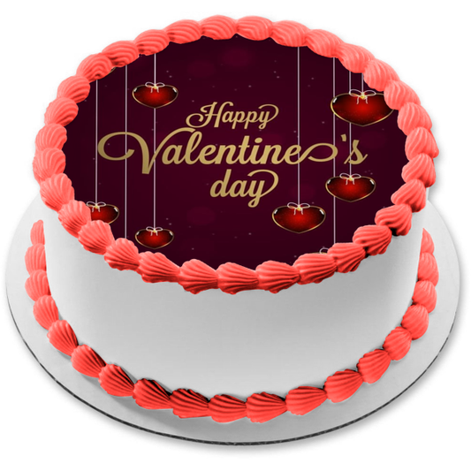 Happy Valentine's Day Red Hearts Edible Cake Topper Image ABPID53575