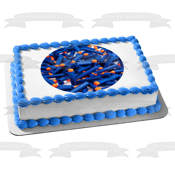 NERF Dart Pile Blue and Orange Bullet Childrens Toy Edible Cake Topper Image ABPID53589