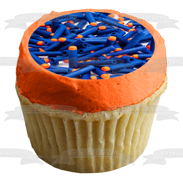 NERF Dart Pile Blue and Orange Bullet Childrens Toy Edible Cake Topper Image ABPID53589