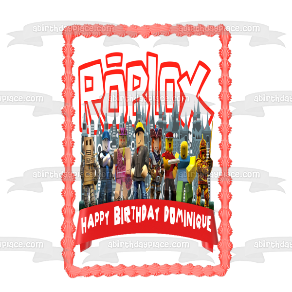 Roblox Cityscape Logo Happy Birthday Customizable Banner Assorted Characters Edible Cake Topper Image ABPID53788