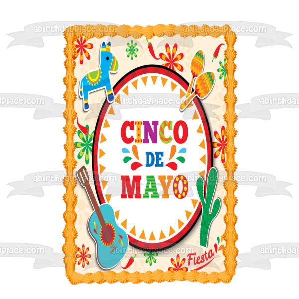 Cinco De Mayo Guitarra Cactus Caballo Maracas Edible Cake Topper Imagen ABPID53794 