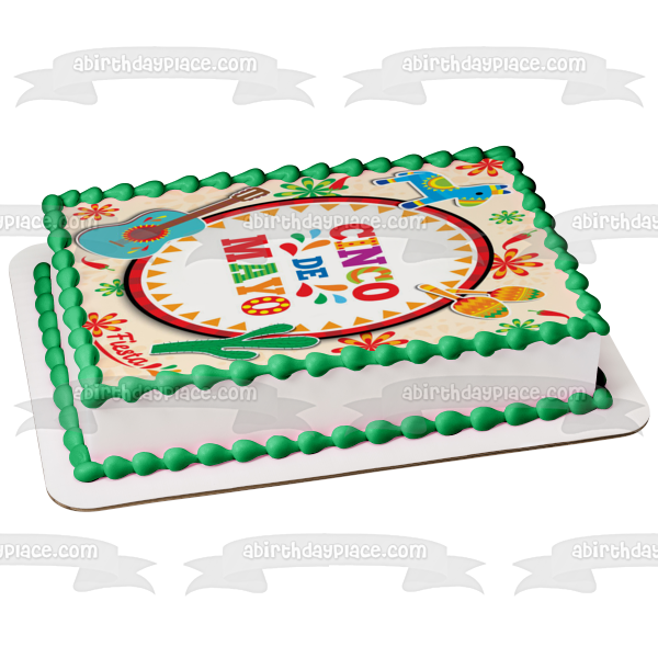 Cinco De Mayo Guitarra Cactus Caballo Maracas Edible Cake Topper Imagen ABPID53794 