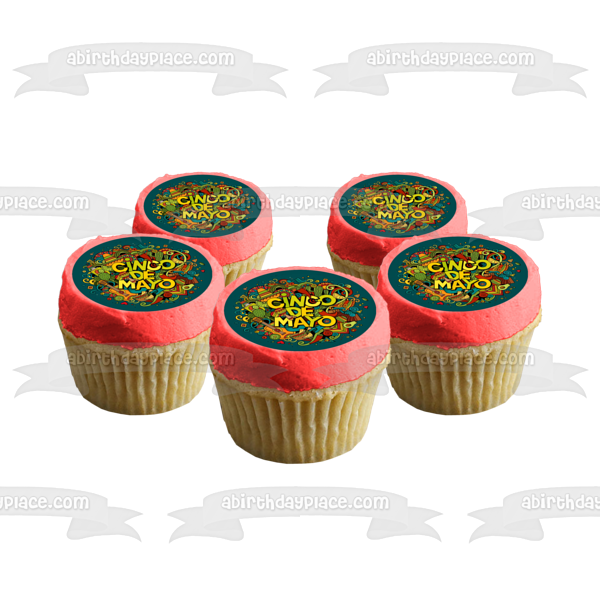 Cinco De Mayo Sombrero Cactus Maracas Chili Peppers Edible Cake Topper Image ABPID53796