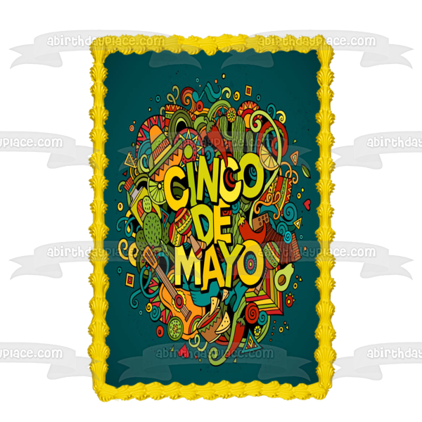 Cinco De Mayo Sombrero Cactus Maracas Chili Peppers Edible Cake Topper Image ABPID53796