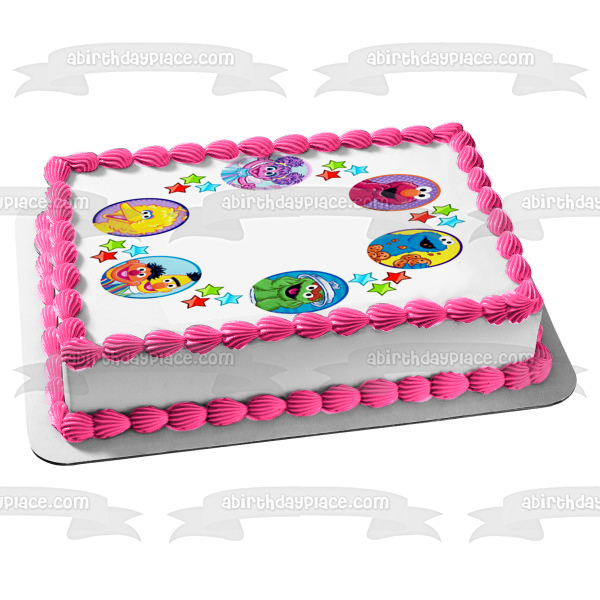 Borde de estrellas de Barrio Sésamo para foto o personalización Elmo Cookie Monster Big Bird Ernie Bert Oscar the Grouch Edible Cake Topper Imagen ABPID53691 