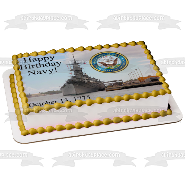 Happy Birthday Navy Naval Ship Edible Cake Topper Image ABPID54285