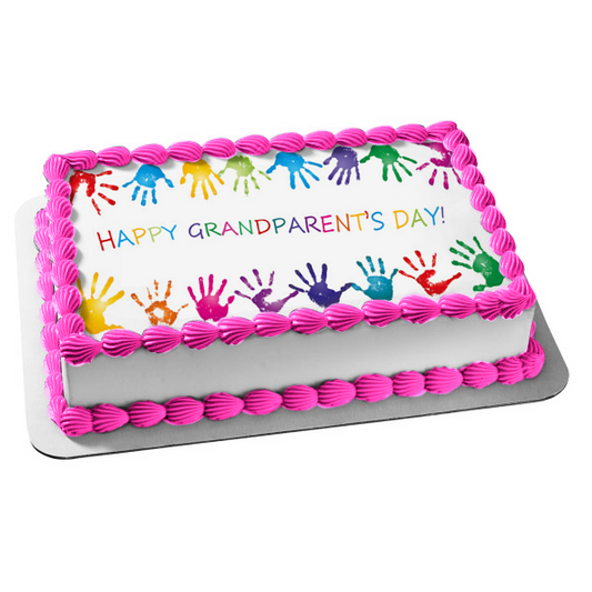 Happy Grandparents Day Children's Handprints Edible Cake Topper Image ABPID54214