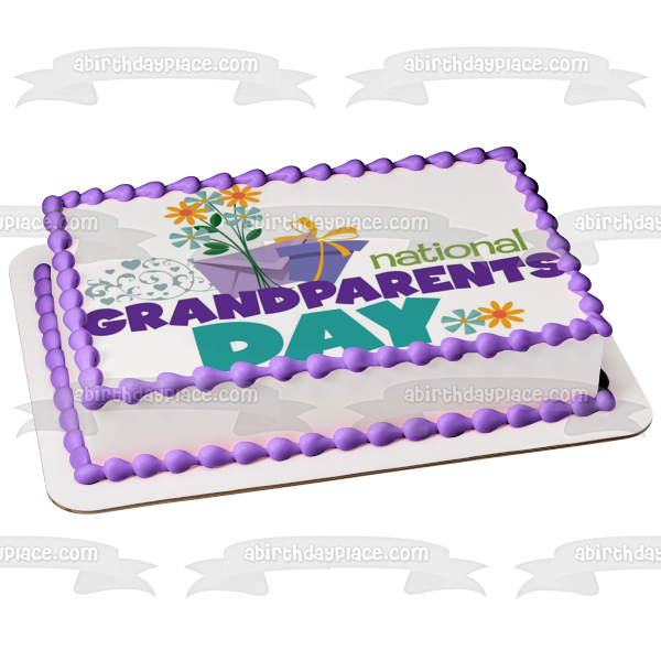 Imagen de decoración comestible para tarta con flores del Día Nacional de los Abuelos, ABPID54217 