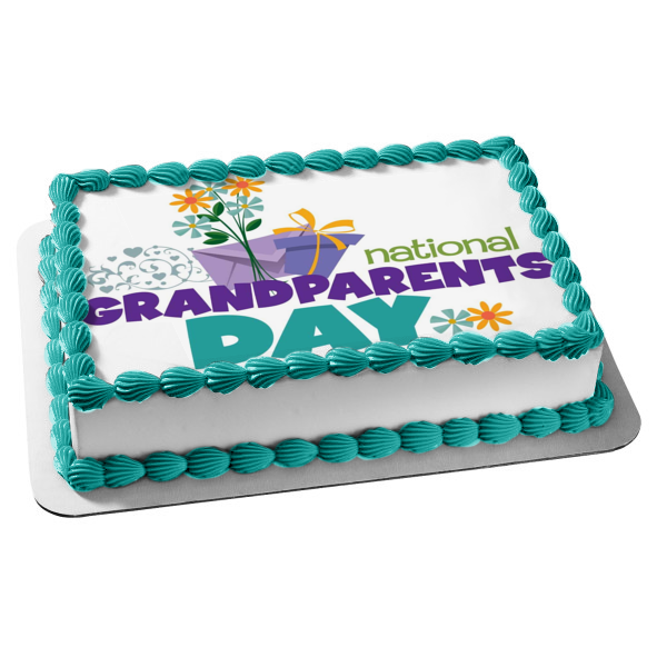 National Grandparents Day Flowers Presents Edible Cake Topper Image ABPID54217