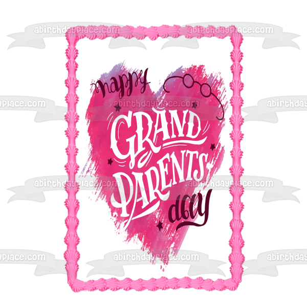 Happy Grandparents Day Pink Heart Edible Cake Topper Image ABPID54219