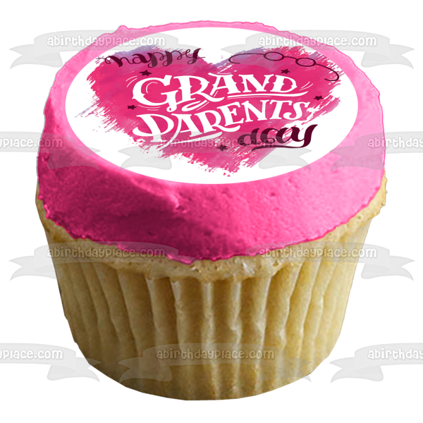 Happy Grandparents Day Pink Heart Edible Cake Topper Image ABPID54219