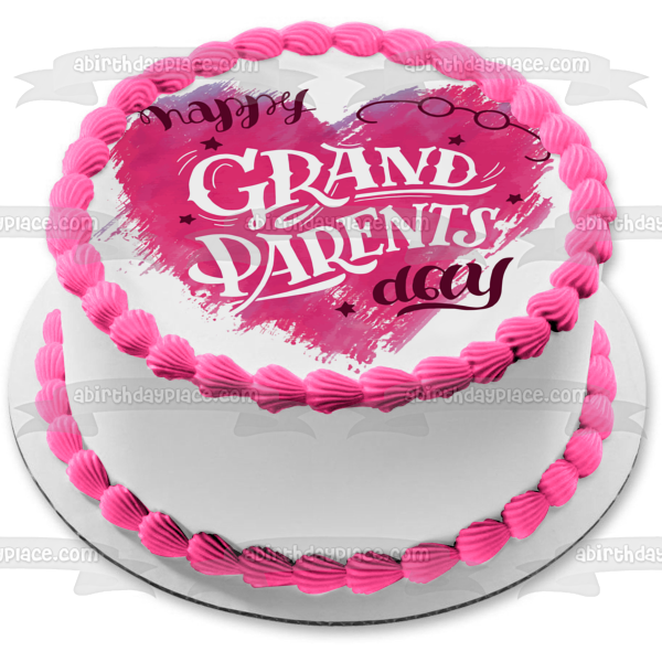 Happy Grandparents Day Pink Heart Edible Cake Topper Image ABPID54219