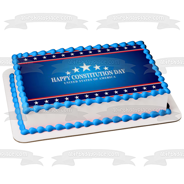 Feliz día de la Constitución, estrellas rojas, blancas y azules, decoración comestible para tarta, imagen ABPID54223 