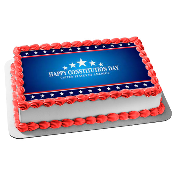 Happy Constitution Day Red White and Blue Stars Edible Cake Topper Image ABPID54223