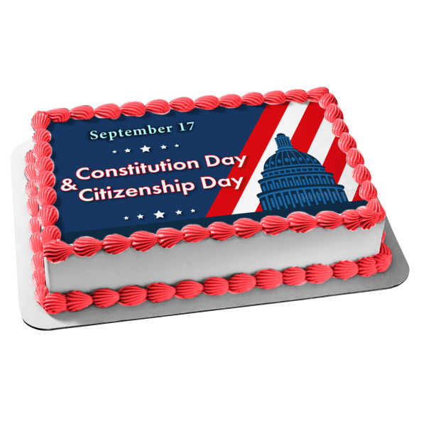 Happy Constitution and Citizenship Day American Flag Edible Cake Topper Image ABPID54225