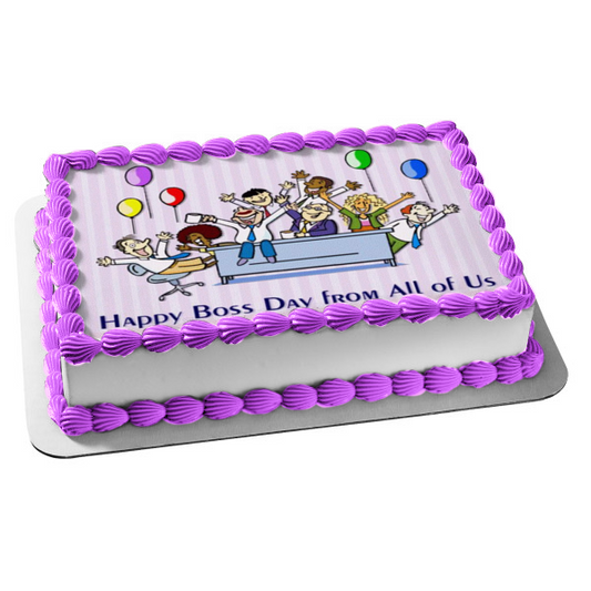 Office Party Happy Boss Day from All of Us Balloons Edible Cake Topper Image ABPID54295