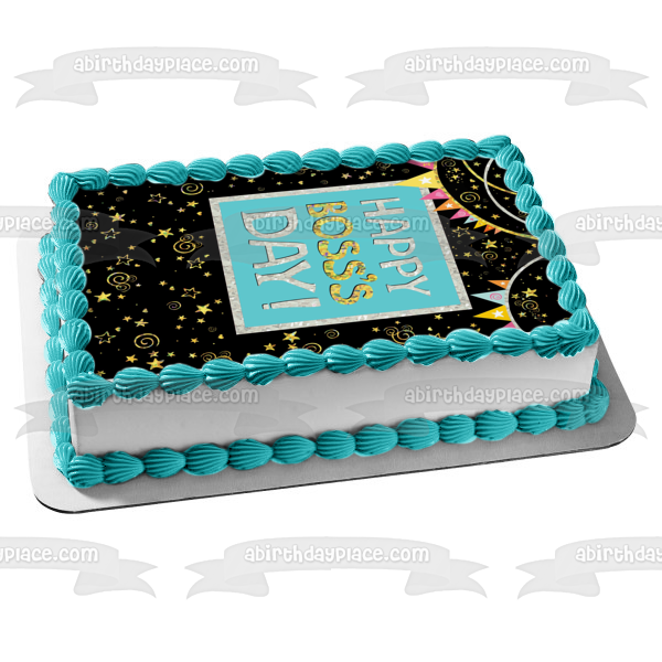 Happy Boss's Day! Banner Stars Edible Cake Topper Image ABPID54297