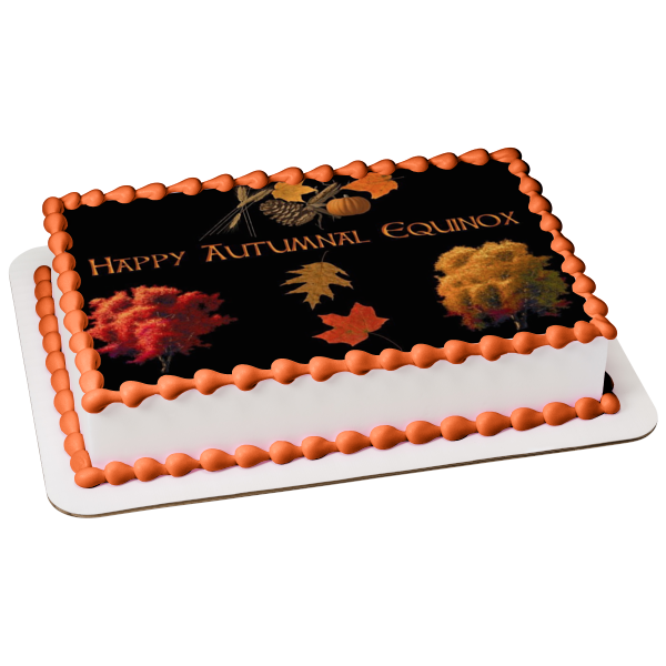 Happy Autumnal Equinox Fall Colored Leaves Edible Cake Topper Image ABPID54240