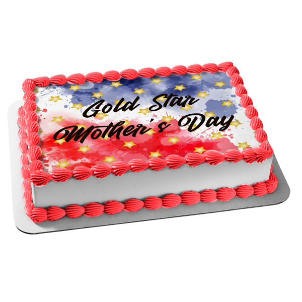 Gold Star Mother's Day American Flag Edible Cake Topper Image ABPID54246