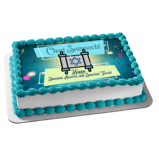 Chag Sameach! Happy Shemini Atzeret and Simchat Torah Edible Cake Topper Image ABPID54248