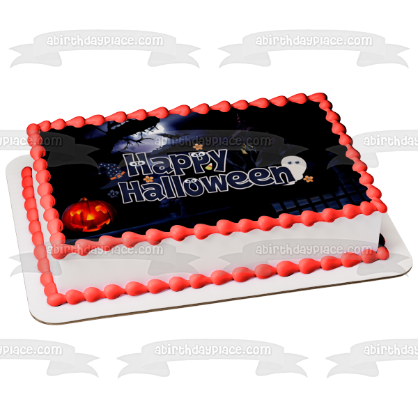 Imagen comestible para decoración de tarta con fantasmas de Jack-O-Lantern aterrador de Feliz Halloween ABPID54320 