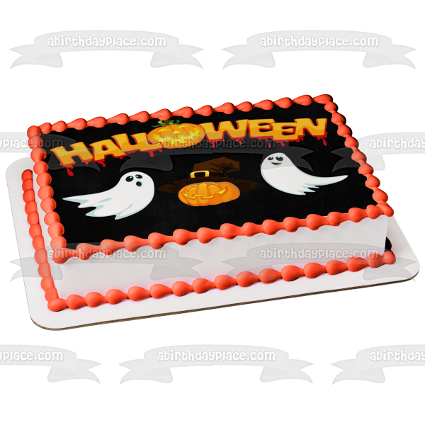 Imagen de decoración comestible para tarta de Halloween Jack-O-Lantern y fantasmas ABPID54321 