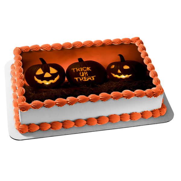 Trick or Treat Jack-O-Lanterns Edible Cake Topper Image ABPID54323