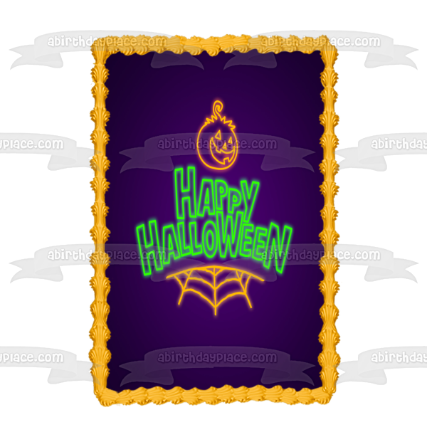 Feliz Halloween Jack-O-Lantern Spiderweb adorno comestible para pastel imagen ABPID54325 