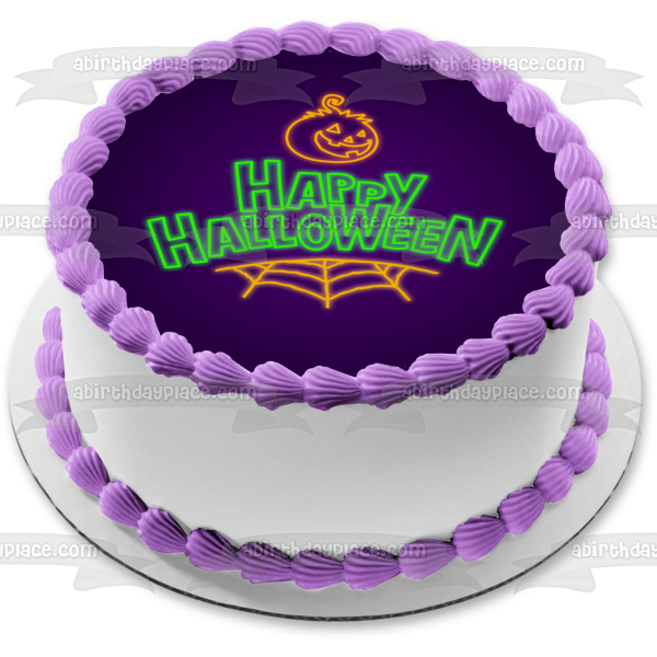 Feliz Halloween Jack-O-Lantern Spiderweb adorno comestible para pastel imagen ABPID54325 