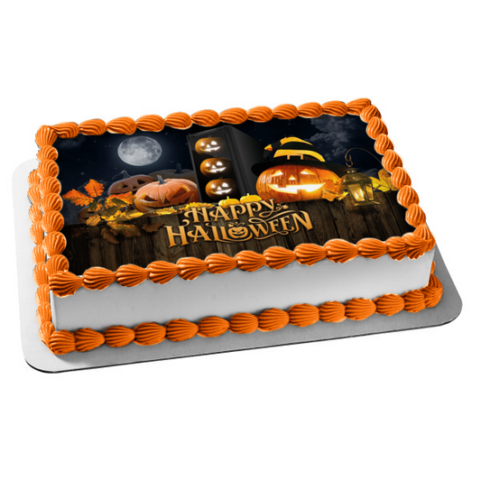 Happy Halloween Jack-O-Lanterns Edible Cake Topper Image ABPID54327